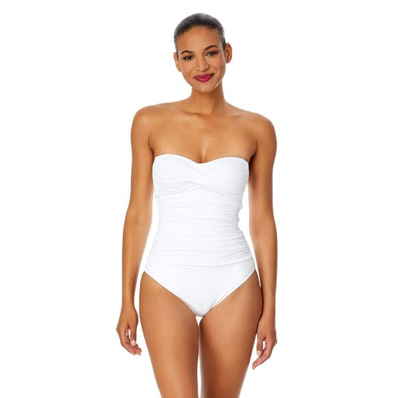 Anne Cole Womens Twist Front Shirred One Piece Swimsuit MYMO00501 White 12 - Picture 5 of 8